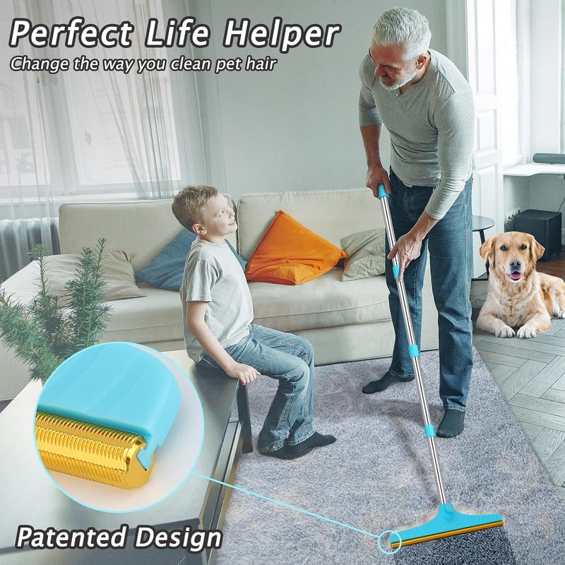Eaersan Carpet Rake for Pet Hair Removal - Reusable Pet Hair Remover, 60” Adjustable Long Handle Cat Dog Carpet Rake Scraper with Patented Design, Dog Hair Rake Brush for Rugs, Mats - Image 2